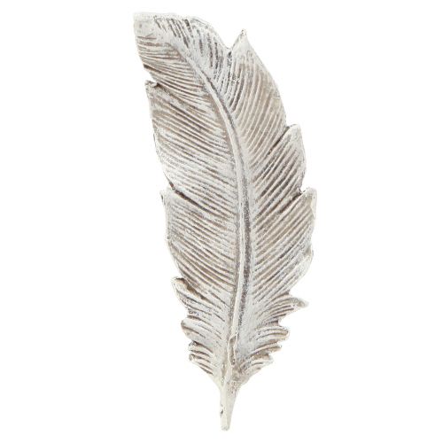 Floristik24 Grabschmuck Feder Grau Weiß Grabdeko Polyresin 15,5cm 4St