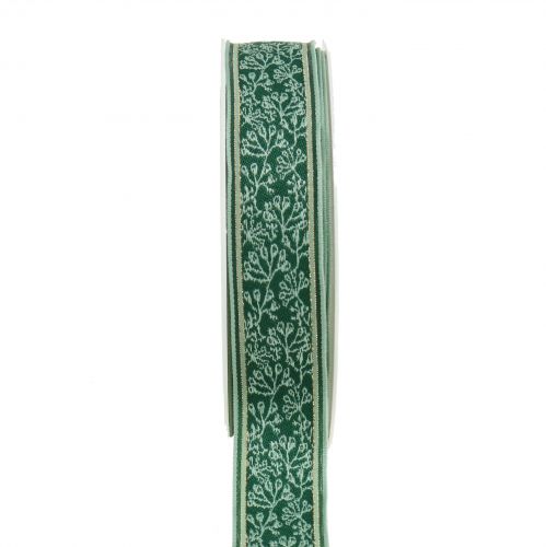 Floristik24 Geschenkband Beerenstrauch Jacquard mit Drahtkante Dunkelgrün, Mint 25mm L15m