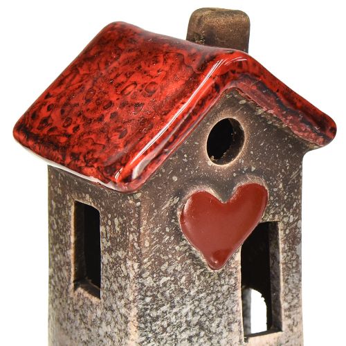 Floristik24 Romantische Keramik-Häuser mit Herzmotiv – Rot & Naturtöne, 11cm – Liebevoll gestaltete Winterdeko – 3St