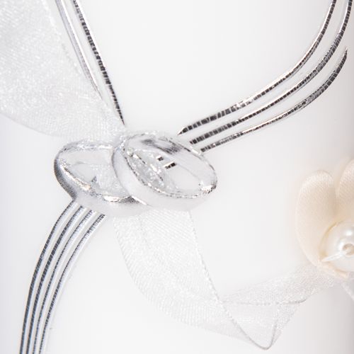 Artikel Festliche Hochzeitskerze mit stilvollem Herz-Design, Silberverzierungen und Organza-Band – Ideal für Hochzeit und Silberhochzeit, 230/80mm