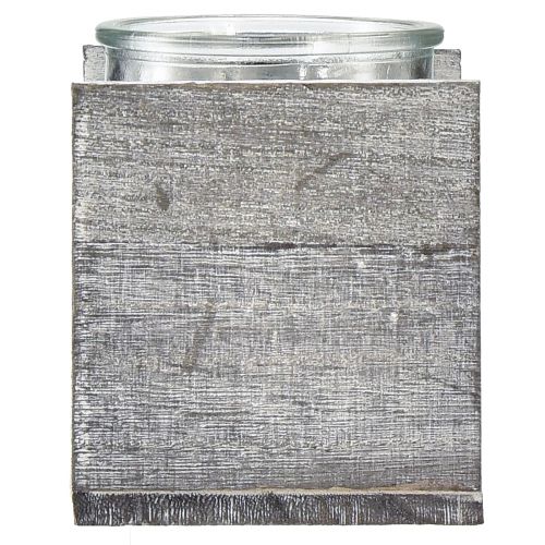 Artikel Teelichthalter aus Glas in rustikalem Holzrahmen – Grau-Weiß, 10x9x10cm – Charmante Tischdeko 3St