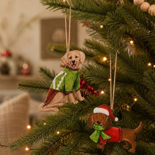Weihnachtsanhänger Hund 2er-Set 12cm Metall mit Naturfaser | Floristik24.at
