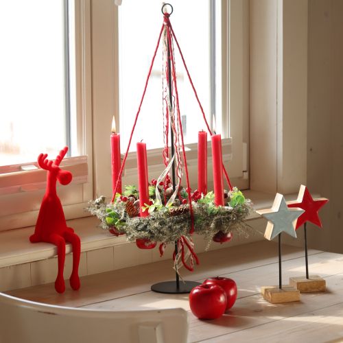 Kantenhocker Elch Deko Weihnachten beflockt 31cm Rot 3 St