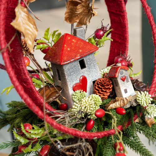 Floristik24 Keramik-Häuschen mit rotem Dach Fenster und Herz – 6 cm – Idyllische Dekoration für Heim und Garten – 6St