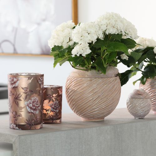 Artikel Keramik-Pflanzschale Creme-Rosa – Moderner Deko-Übertopf mit Rillenmuster Ø15cm 2St