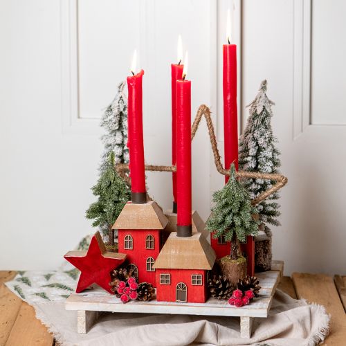 Artikel Kerzenhalter Weihnachten Haus Holz Rot 9×9×11cm 2 St
