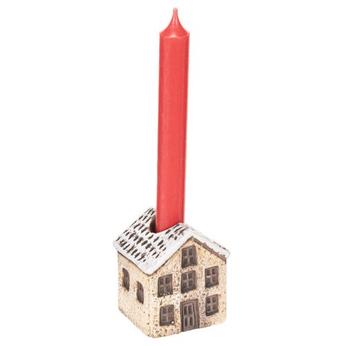 Kerzenständer aus Keramik in Hausform mit verschneitem Dach 7 cm Rot und Beige 2 Stück | Floristik24.at