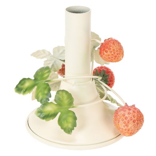 Kerzenständer Metall mit Erdbeer-Dekor in Creme, H13 cm | Floristik24.at