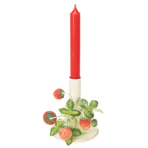 Kerzenständer Metall mit Erdbeer-Dekor in Creme, H13 cm | Floristik24.at