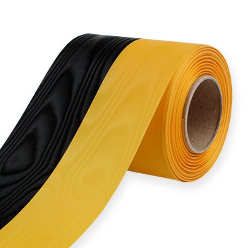 Floristik24 Kranzbänder Moiré Gelb-Schwarz 100 mm