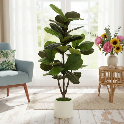 Künstlicher Ficus lyrata 120 cm Grün aus Textil und Kunststoff für Wohnraumdekoration | Floristik24.at