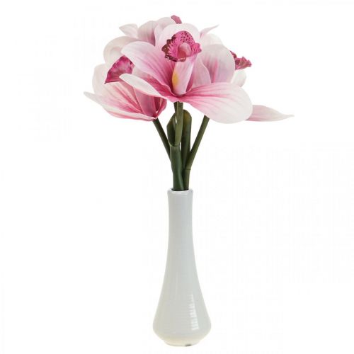 Floristik24 Künstliche Orchideen Kunstblumen in Vase Weiß/Rosa 28cm