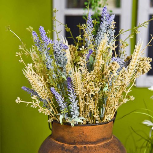 Künstlicher Lavendelbund, Seidenblumen, Feldstrauß aus Lavendel mit Ähren und Mädesüß
