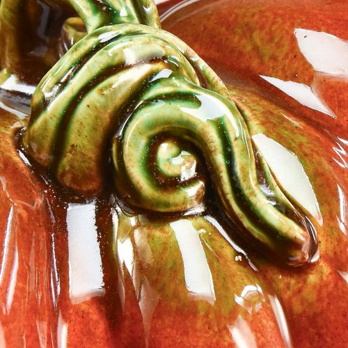 Floristik24 Glänzender Keramik-Kürbis in leuchtendem Rot-Orange mit grünem Stiel – 21.5 cm – Ideale Herbstdekoration