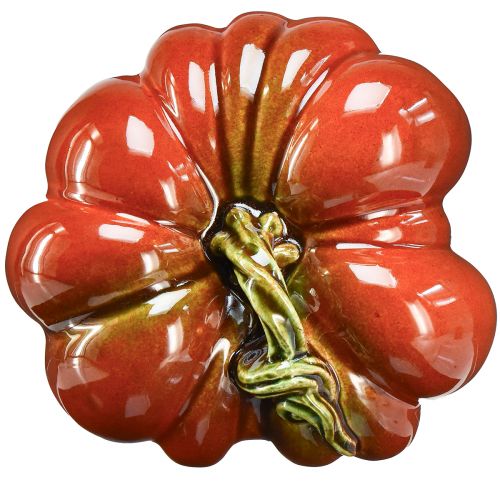 Artikel Glänzender Keramik-Kürbis in leuchtendem Rot-Orange mit grünem Stiel – 21.5 cm – Ideale Herbstdekoration
