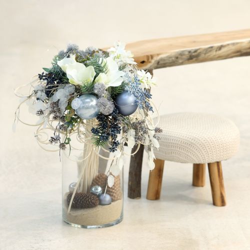 Artikel Kugel-Set in Blau/Silber – matt & glänzend, Glas-Deko für Winterfloristik 7,5cm 12St