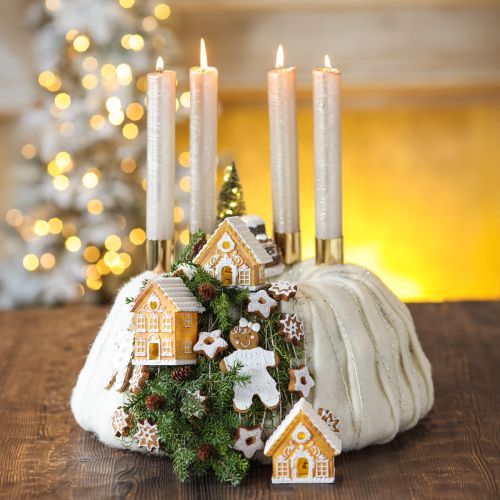 Floristik24 Lichthäuschen LED Lebkuchenhaus Braun Weiß H8/10cm 4St