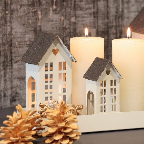 Lichthäuser Set aus Metall mit Tablett 35cm Grau | Floristik24.at