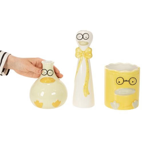 Keramik Dekofiguren Enten mit Brille 3er-Set 25 cm Gelb-Weiß für Innenbereich | Floristik24.at