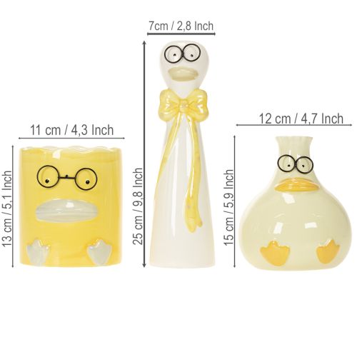 Keramik Dekofiguren Enten mit Brille 3er-Set 25 cm Gelb-Weiß für Innenbereich | Floristik24.at