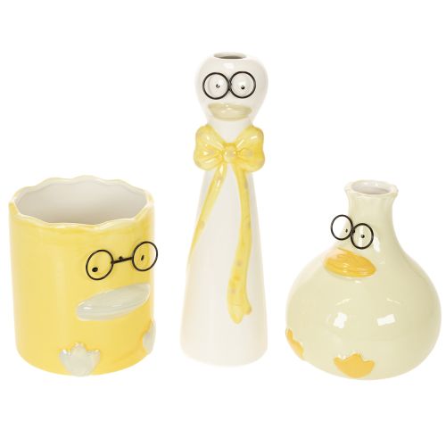 Keramik Dekofiguren Enten mit Brille 3er-Set 25 cm Gelb-Weiß für Innenbereich | Floristik24.at