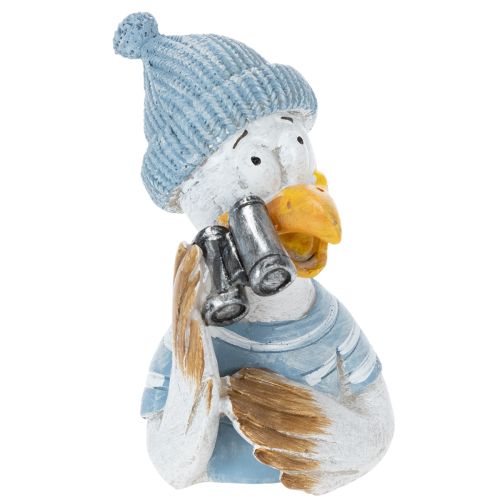 Maritime Dekofigur Möwe aus Polyresin Blau Weiß Silber H11 cm