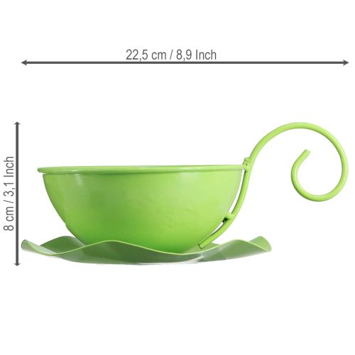 Artikel Metall Deko Tasse Apfelgrün mit Unterteller H8cm Ø11,5cm 2St