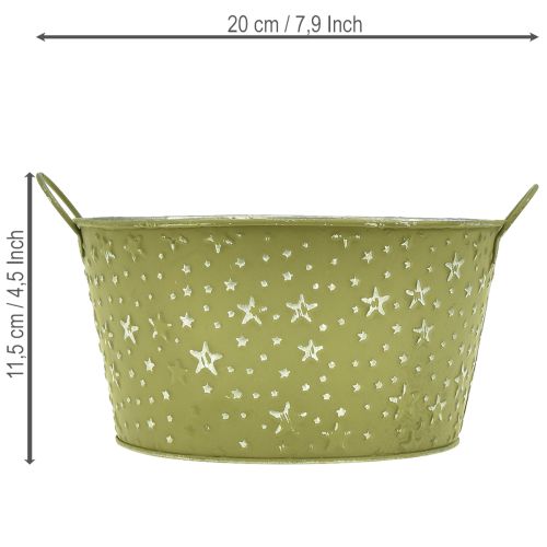 Metallschale mit Sternenmuster und Griffen Grün Ø20cm H11,5cm – Dekoschale für innen | Floristik24.at