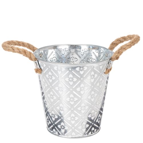 Blumentopf Metall Ø18cm mit Jutegriffen und Blumenmuster für Innen- und Außendekoration
