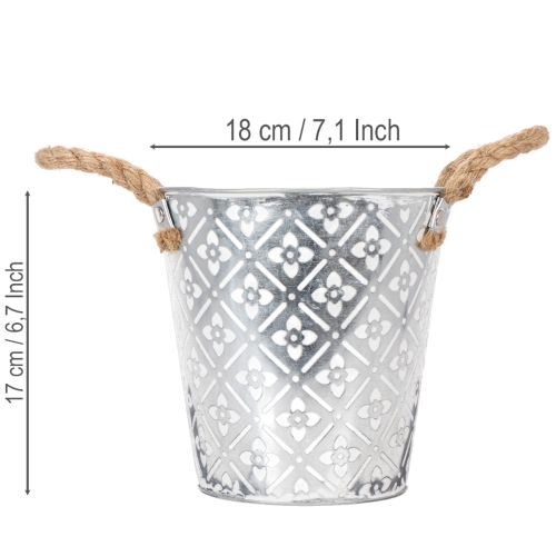 Blumentopf Metall Ø18cm mit Jutegriffen und Blumenmuster für Innen- und Außendekoration | Floristik24.at