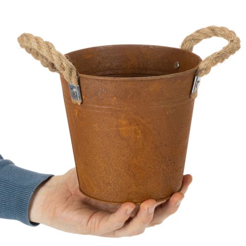 Metalltopf mit Griffen Ø16,5cm H15cm, Rostoptik für Kräuter und Dekoration | Floristik24.at
