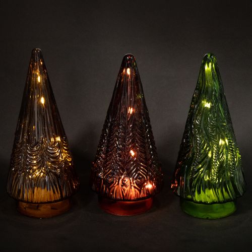 Artikel Mini LED Glas Weihnachtsbaum Set, 3-teilig, beleuchtet, Rot Grün Braun