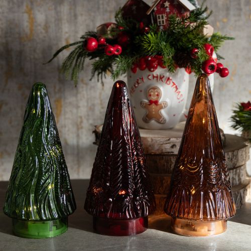 Artikel Mini LED Glas Weihnachtsbaum Set, 3-teilig, beleuchtet, Rot Grün Braun