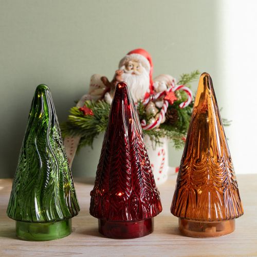 Artikel Mini LED Glas Weihnachtsbaum Set, 3-teilig, beleuchtet, Rot Grün Braun