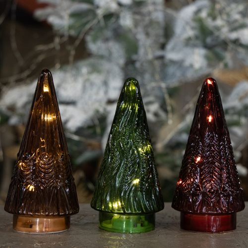 Artikel Mini LED Glas Weihnachtsbaum Set, 3-teilig, beleuchtet, Rot Grün Braun