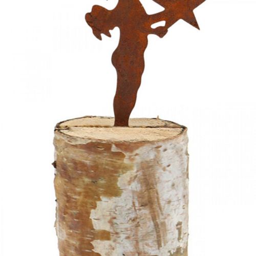 Artikel Engel Edelrost Deko mit Sternen auf Stamm Birkenholz H21cm