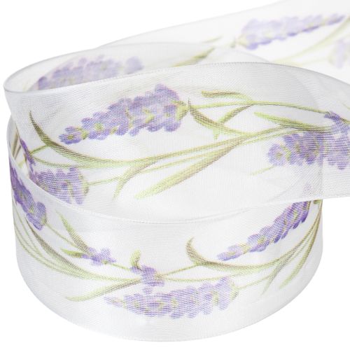 Organzaband 40mm x 20m Lavendel-Motiv Chiffonband Weiß Violett für Dekorationen | Floristik24.at
