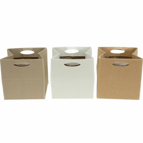 Floristik24 Papiertasche 12cm Braun, Crème, Beige Übertopf Geschenktasche 12 St