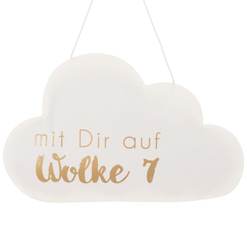 Papierwolke zum Hängen Weiß mit Goldschrift „Wolke 7“ 35cm x 22cm 2 Stück