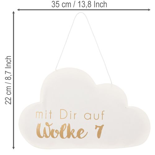 Papierwolke zum Hängen Weiß mit Goldschrift „Wolke 7“ 35cm x 22cm 2 Stück | Floristik24.at
