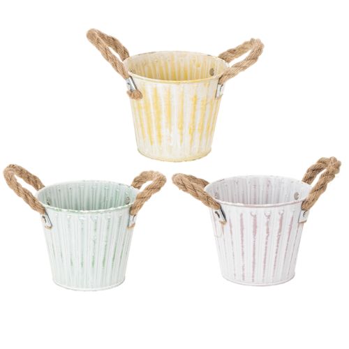 Pflanzeimer-Set aus Metall mit Jute-Henkeln, Ø 12 cm, H 10 cm, Rosa/Grün/Gelb, 3 Stück bestellen | Floristik24.at
