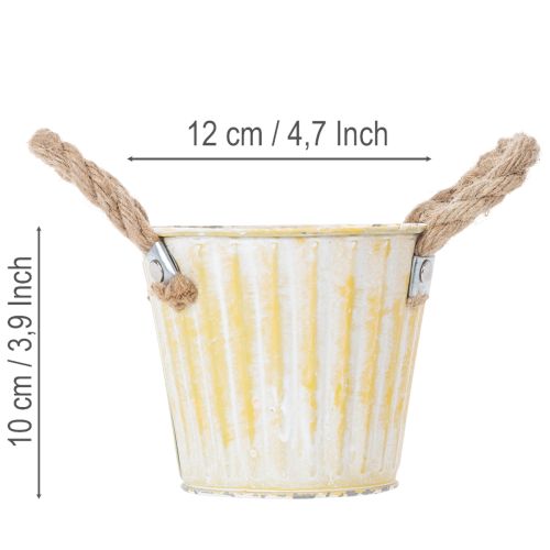 Pflanzeimer-Set aus Metall mit Jute-Henkeln, Ø 12 cm, H 10 cm, Rosa/Grün/Gelb, 3 Stück | Floristik24.at