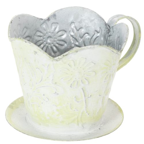Pflanzgefäß Metalltasse mit Unterteller Grün-Weiß Ø11cm H11cm bestellen | Floristik24.at