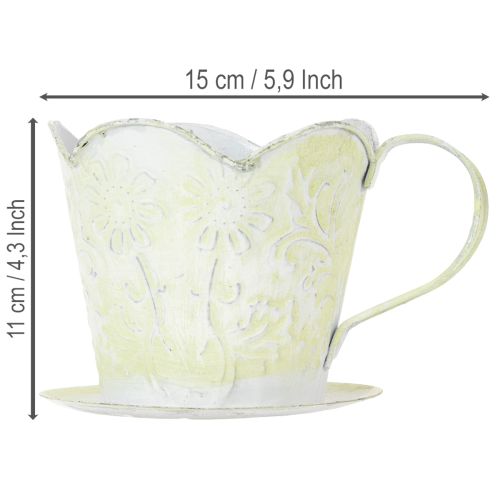 Pflanzgefäß Metalltasse mit Unterteller Grün-Weiß Ø11cm H11cm | Floristik24.at