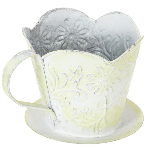 Pflanzgefäß Metalltasse mit Unterteller Grün-Weiß Ø11cm H11cm | Floristik24.at