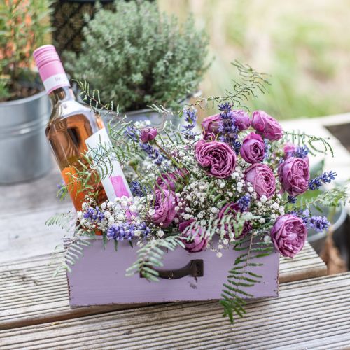 Artikel Pflanzgefäß Deko Schublade Shabby Chic Holz Lila 25×13×8cm