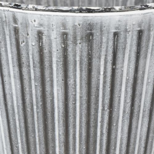 Pflanzgefäß aus Metall mit Jutegriffen Ø25,5cm geriffelt silbern | Floristik24.at