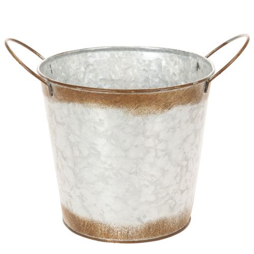 Pflanzgefäß Metall Blumenschale mit Henkeln Ø18cm H20cm silbern rostrot | Floristik24.at