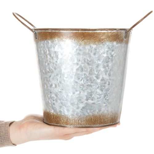 Pflanzgefäß Metall Blumenschale mit Henkeln Ø18cm H20cm silbern rostrot | Floristik24.at