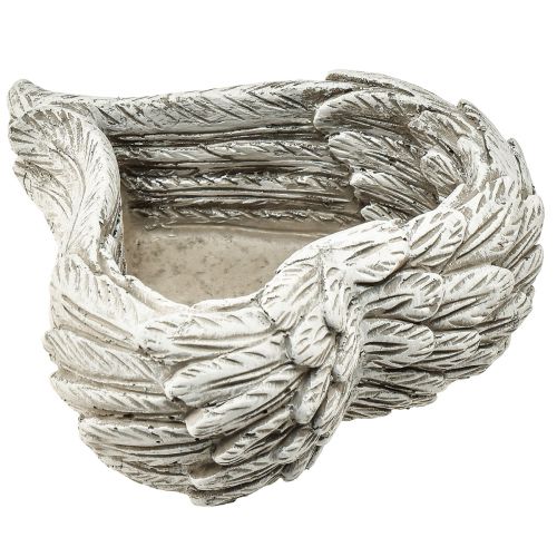 Pflanzherz Federn Steinguss Herz Grau Weiß 13×12×6cm 2St | Floristik24.at